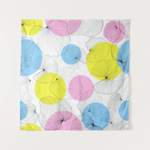 Lotus leaves hand draw outline with colourful spot tapestry