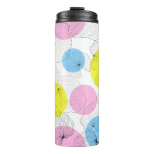 Lotus leaves hand draw outline with colourful spot thermal tumbler