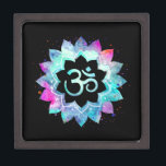 *~* Lotus Lily Mandala  OM AUM Symbol Watercolor Gift Box<br><div class="desc">* An OM AUM Symbol Lotus Watercolor Mandala on a black background gift box.* Note: You can easily customise by adding text. Here for you is a strikingly beautiful new age metaphysically spiritually inclined eye-catching design likely to inspire meditation and calm contemplation. It can make a perfect gift for friends...</div>