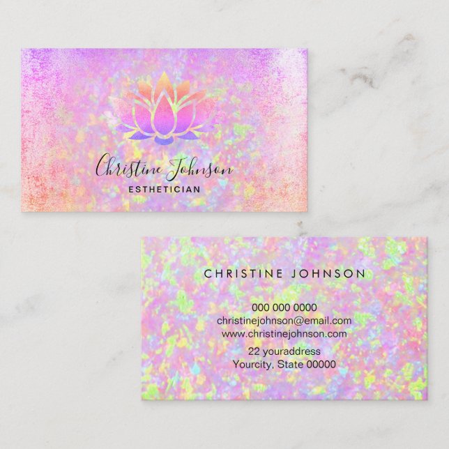 lotus logo on pink opal gemstone background business card (Front/Back)