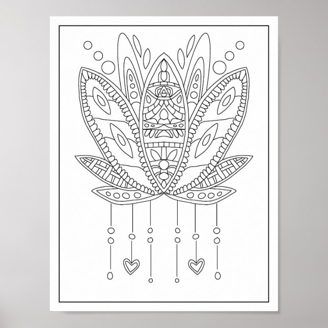 Lotus Mandala Adult Colouring Poster (Front)