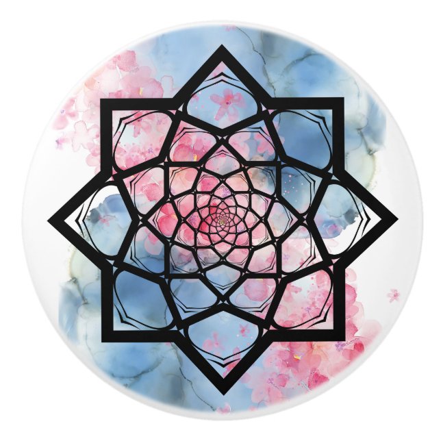 Lotus Mandala Ceramic Knob (Front)