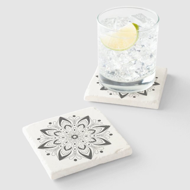 Lotus Mandala Design Sandstone Coaster (Side)