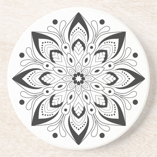 Lotus Mandala Design Sandstone Coaster (Front)