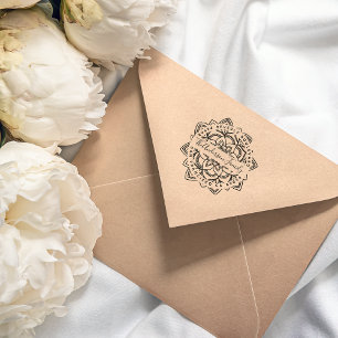 Lotus Mandala Family Name Return Address Rubber Stamp