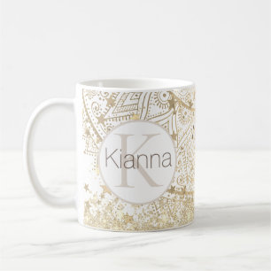 Lotus Mandala Gold Stars Glitter Personalised Coffee Mug