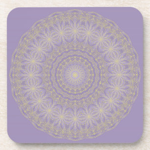 Lotus Mandala in Lilac and Gold Coaster