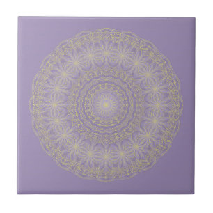 Lotus Mandala in Lilac and Gold Tile