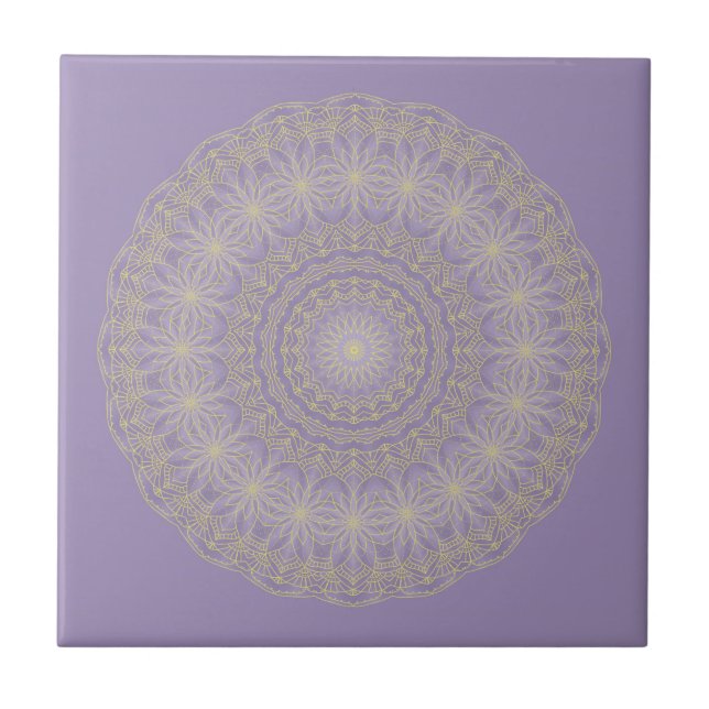 Lotus Mandala in Lilac and Gold Tile (Front)