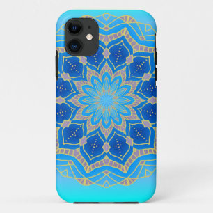 Lotus mandala in turquoise and blue iPhone 11 case