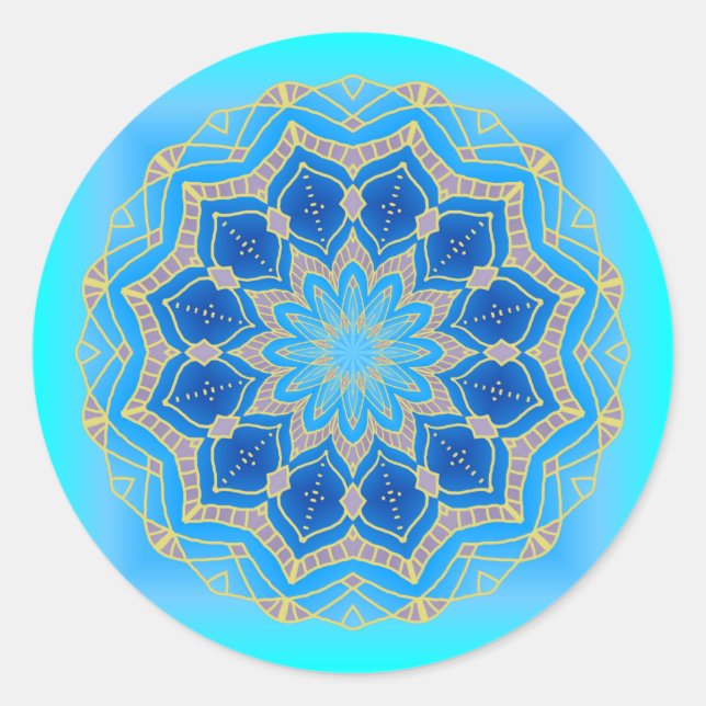 Lotus mandala in turquoise and blue classic round sticker (Front)