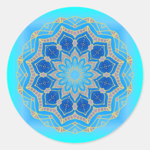 Lotus mandala in turquoise and blue classic round sticker