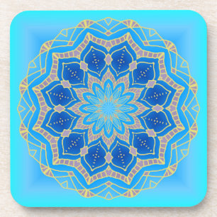 Lotus mandala in turquoise and blue coaster