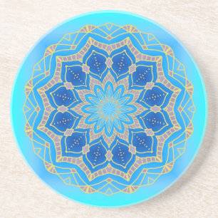 Lotus mandala in turquoise and blue coaster
