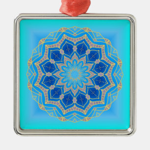 Lotus mandala in turquoise and blue metal tree decoration