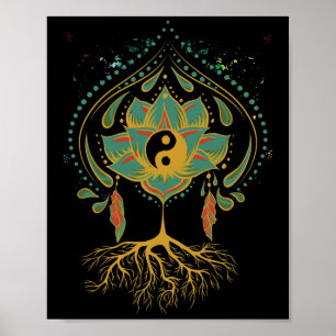 Lotus Mandala Yin Yang Sacred Geometry Spiritual Poster