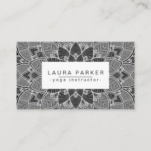 Lotus Mandala Yoga Instructor Black White Fitness Business Card