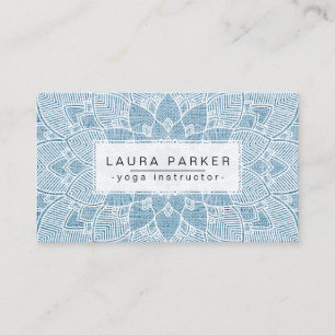 Lotus Mandala Yoga Instructor Blue White  Fitness Business Card