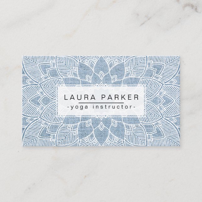 Lotus Mandala Yoga Instructor Blue White  Fitness Business Card (Front)
