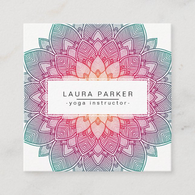 Lotus Mandala Yoga Instructor Meditation Holistic Square Business Card (Front)