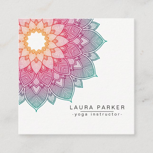 Lotus Mandala Yoga Instructor Meditation Holistic Square Business Card (Front)