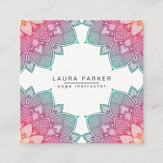 Lotus Mandala Yoga Instructor Meditation Holistic Square Business Card (Front)