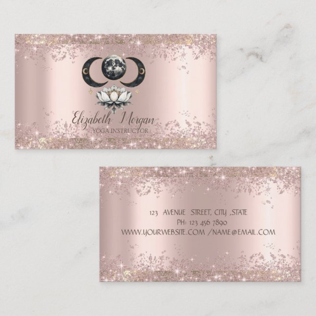 Lotus Moon  Rose Gold Glitter Dust Yoga  Business Card (Front/Back)
