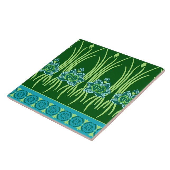 LOTUS NOUVEAU: BLUE GREEN SCENE TILE (Side)