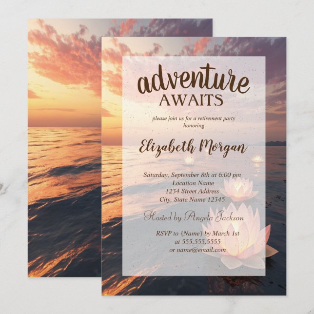 Lotus Ocean Sunset Retirement Party Invitation (Front/Back)