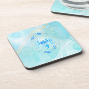 Lotus of Azure Light – Calm Floral Artwork Coaster
