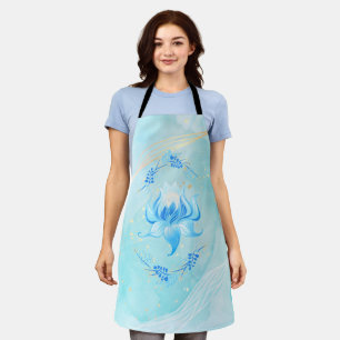 Lotus of Azure Light – Serene Floral  Apron