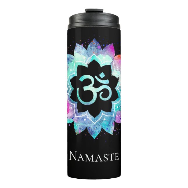 *~* Lotus OM AUM Symbol Watercolor  Mandala Thermal Tumbler (Front)