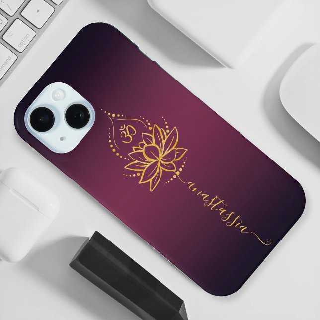 Lotus & Om – Personalised Name Minimalist Case-Mate iPhone Case (Creator Uploaded)