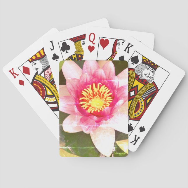 Lotus on Pink Vintage Art  Playing Cards (Back)