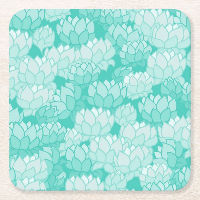 Lotus pattern 2 square paper coaster (Front)