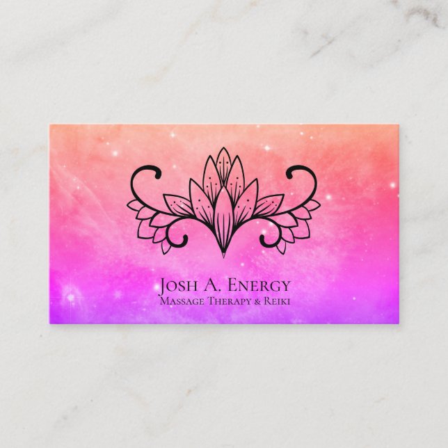 *~* Lotus Pink Galaxy Lavender Nebula Universe Business Card (Front)