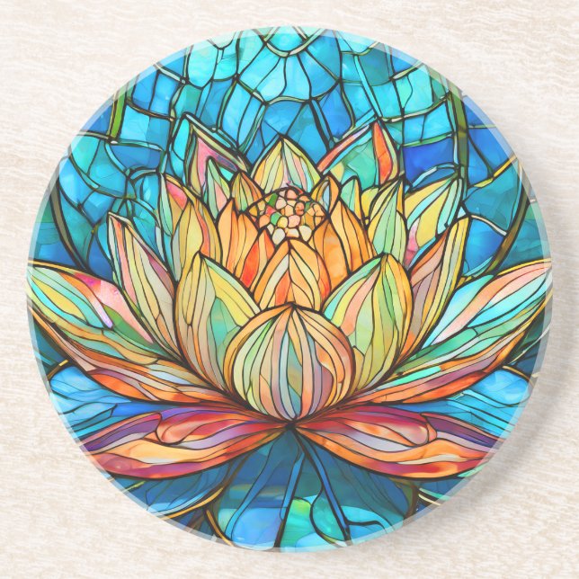 Lotus pink stained glass coaster (Front)