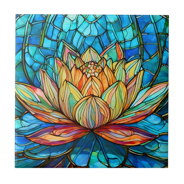 Lotus pink stained glass tile (Front)