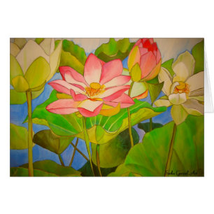 Lotus pink waterlily watercolor art painting