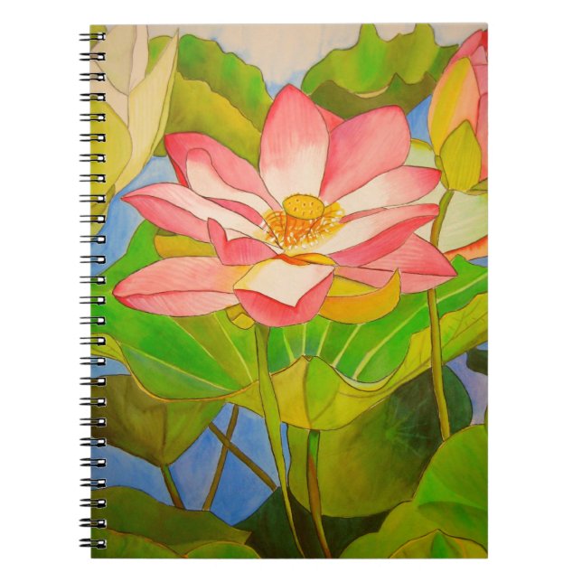 Lotus pink waterlily watercolor art painting notebook (Front)