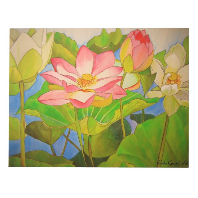 Lotus pink waterlily watercolor art painting notepad (Front)