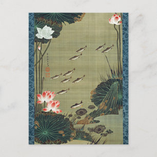 Lotus Pond and Fish Illustration by Ito Jakuchu Postcard