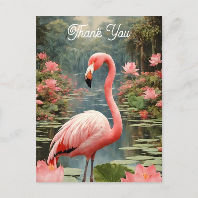 Lotus Pond Pink Flamingo Vintage Postcard (Front)