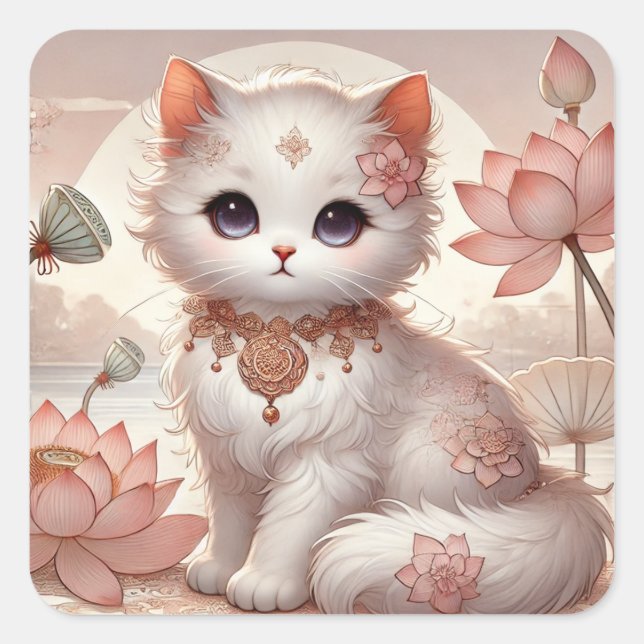 Lotus Princess Cat Square Sticker (Front)