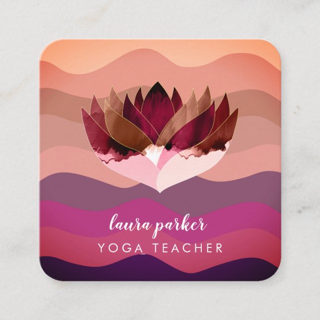 Lotus Purple Mandala Meditation Yoga Boho   Square Business Card (Front)