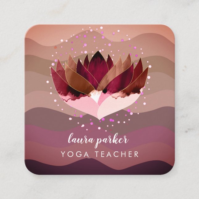 Lotus Purple Mandala Meditation Yoga Boho   Square Business Card (Front)