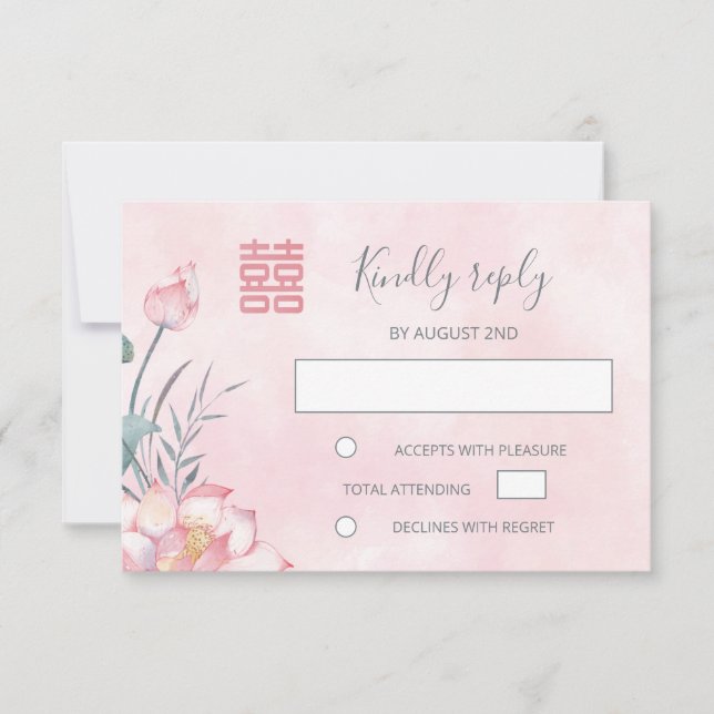 Lotus Red Chinese Wedding RSVP (Front)