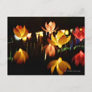 Lotus shaped lanterns for mid autumn festival postcard