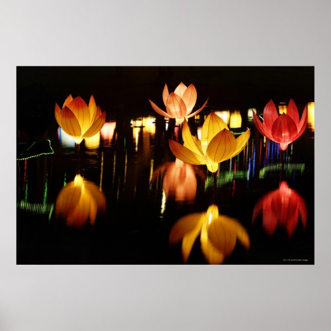 Lotus shaped lanterns for mid autumn festival poster (Front)