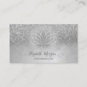 Lotus Silver Confetti Glitter Yoga Instructor Business Card